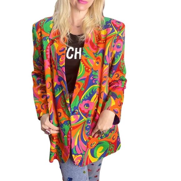 Exterior Other - Vintage 90s All Over Bright Colorful Psychedelic Florals Artsy Blazer Medium